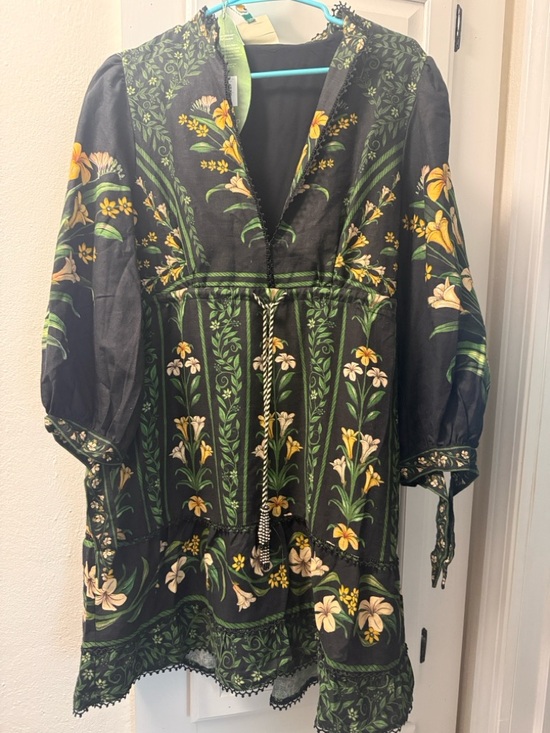 FARM Rio Dresses & Skirts - FARM Rio Black Floral Linen-Blend Tunic Dress with Yellow & Green Print